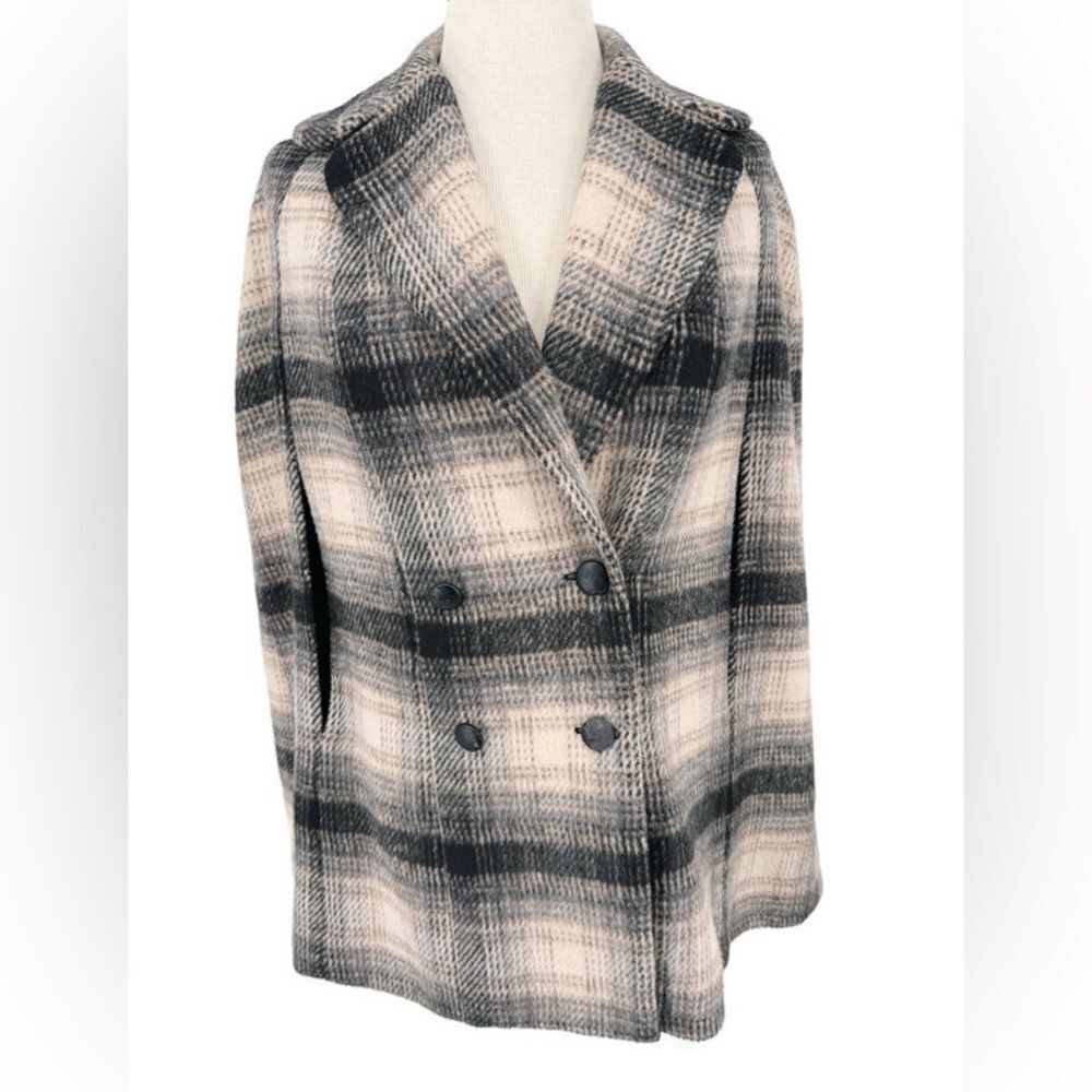 Heed Plaid Wool Blend Double Breasted Cape XS/S